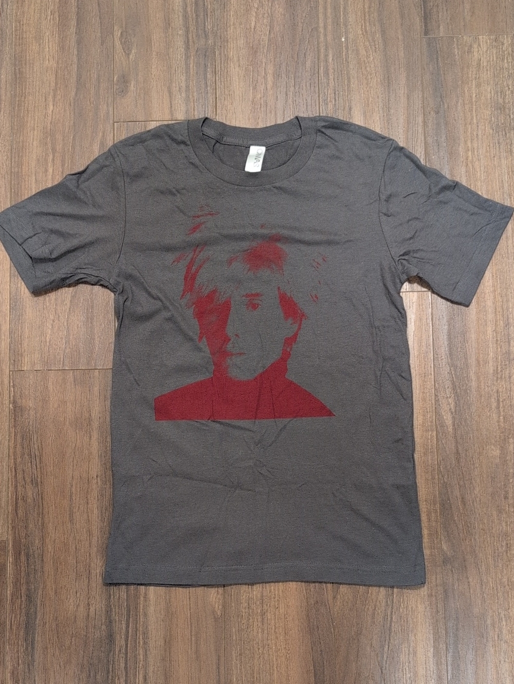 Andy Warhol Charcoal Gray Graphic Tee with Red Pop Portrait Screen Print